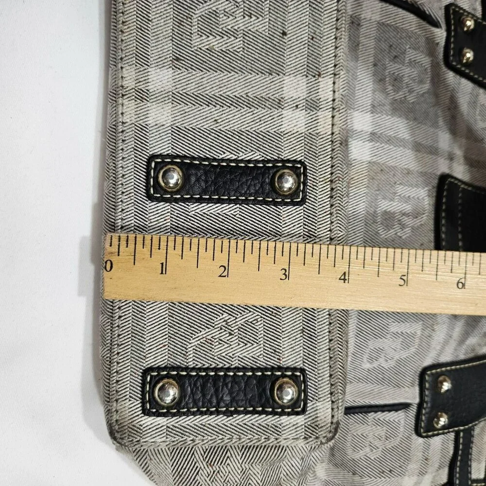 Dooney & Bourke vintage Plaid‎ Canvas Leather Shoulder Bag black white Clip
